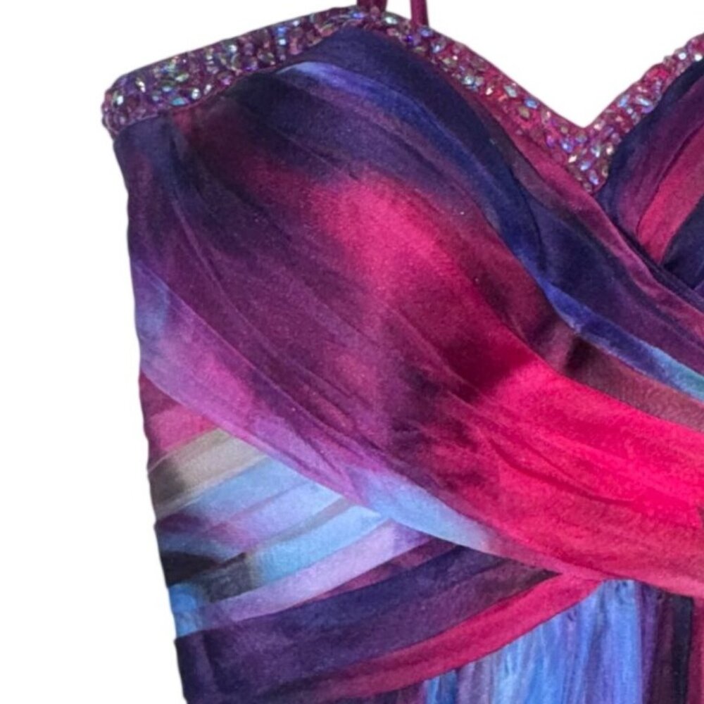 La Femme Multicolor Empire Waist Chiffon Maxi Dress With Beaded Bodice - Picture 4 of 12